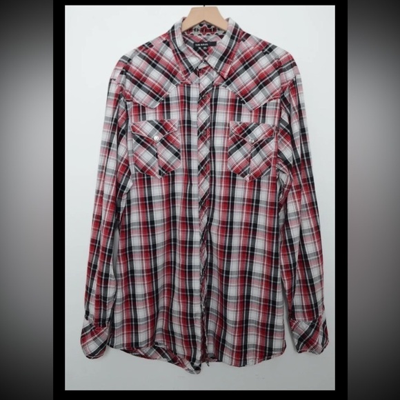 TIN HAUL WESTERN SHIRT MENS SZ XL PLAID PEARL SNAP LONG SLEEVE Cowboy Rockabilly - Picture 1 of 9